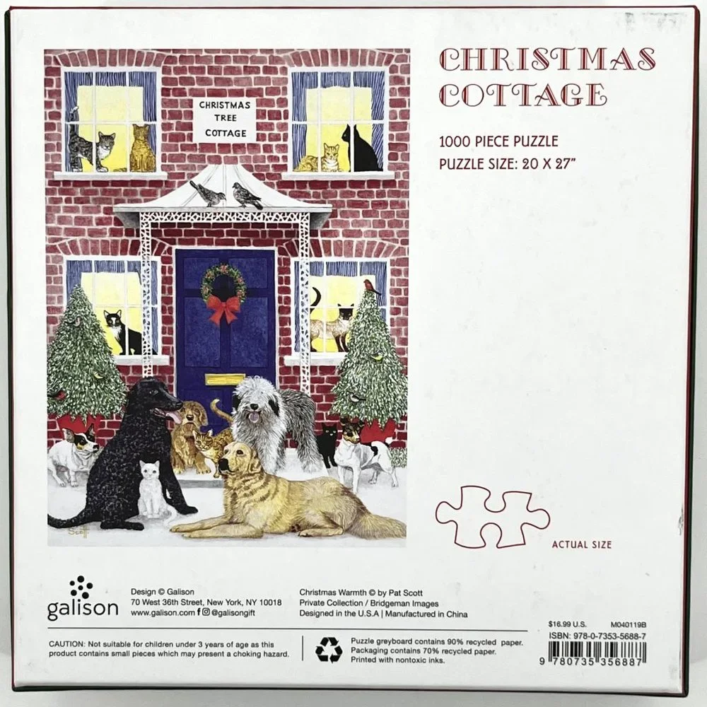 Galison Christmas Cottage‎ Dogs Cats Animals 1000 Piece Puzzle NEW